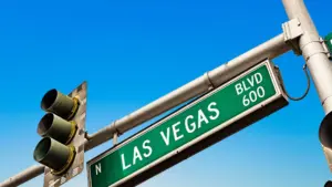 The Las Vegas blvd street sign. 