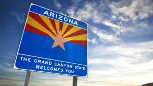 A sign of Arizona for cars as they enter the state.