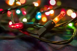 A close up of Christmas lights.