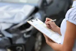 A person making a report for a car accident.